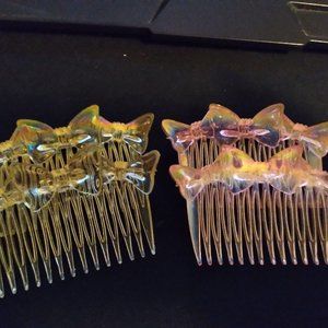 2 Pairs Vintage Iridescent Pink and Yellow Hair Combs